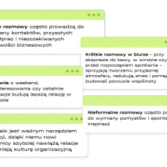 Luźne rozmowy, pytania o weekend i small talk to kluczowe tematy do rozmowy budujące relacje i inspirujące do współpracy.