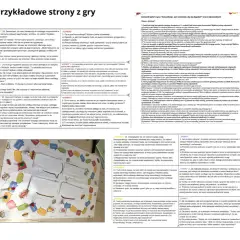 Ilustracja przedstawia planszę gry edukacyjnej z elementami wizualnymi, która zawiera przykłady błędów w komunikacji.
