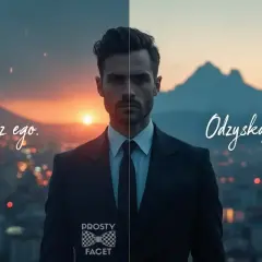 Mężczyzna w garniturze, z napisem "Wycisz ego. Odzyskaj spokój.", sugeruje jak się zdystansować do faceta.