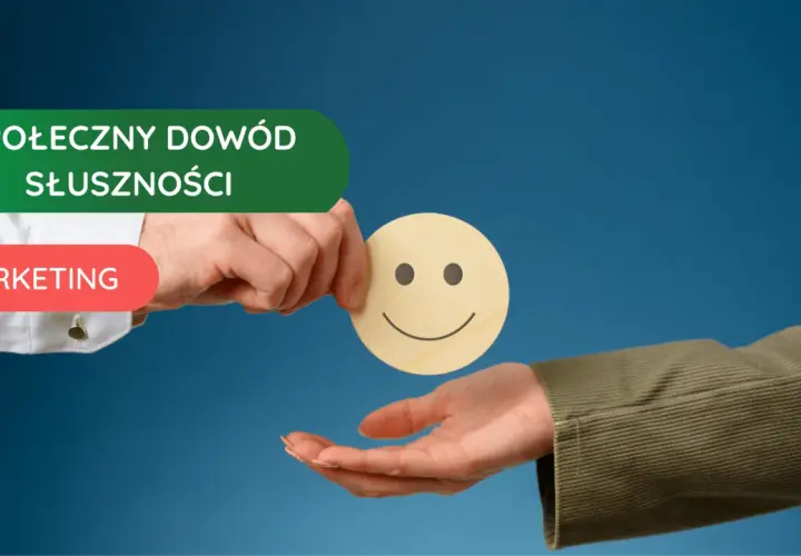 Marketing opiera się na społecznym dowodzie słuszności. Dłoń podaje uśmiechniętą buźkę, symbolizując pozytywne opinie.