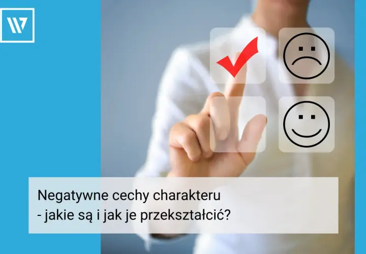 Palec wskazuje na zaznaczoną opcję, sugerując pracę nad negatywnymi cechami charakteru.