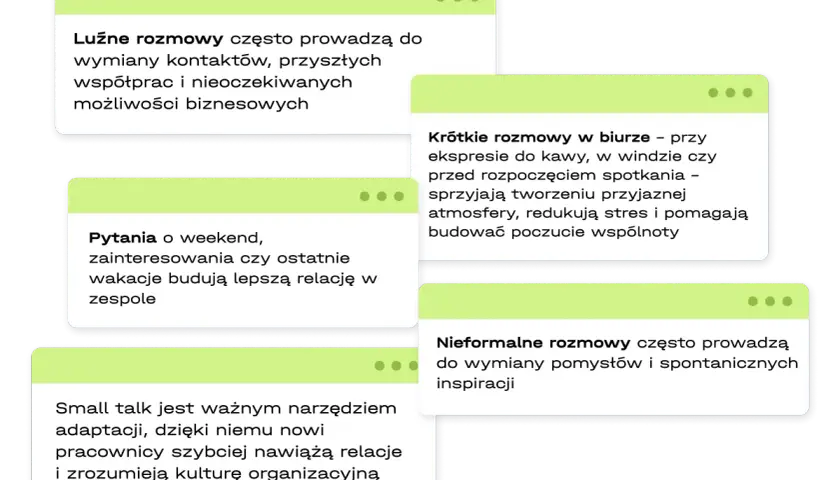 Luźne rozmowy, pytania o weekend i small talk to kluczowe tematy do rozmowy budujące relacje i inspirujące do współpracy.
