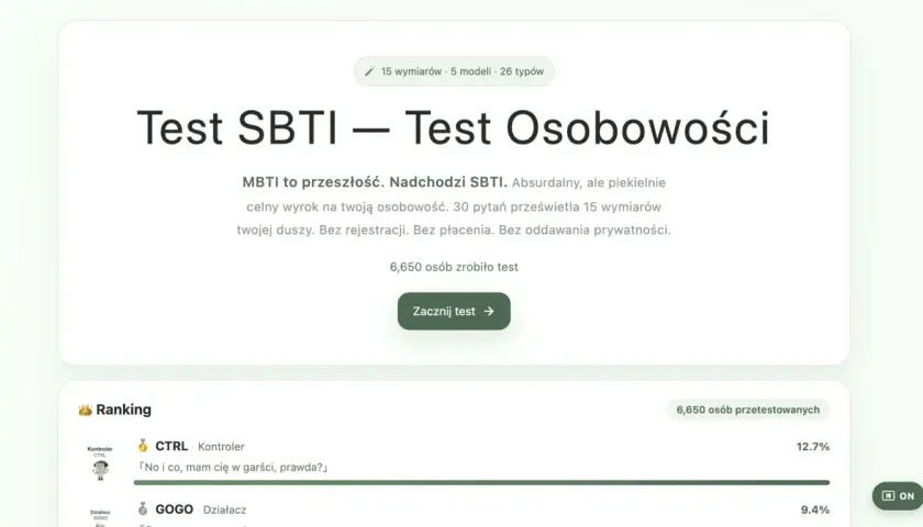 Test SBTI - odkryj swoją osobowość. Dowiedz się, mbti co to, i jak SBTI jest jego następcą. 30 pytań, 15 wymiarów, 26 typów.