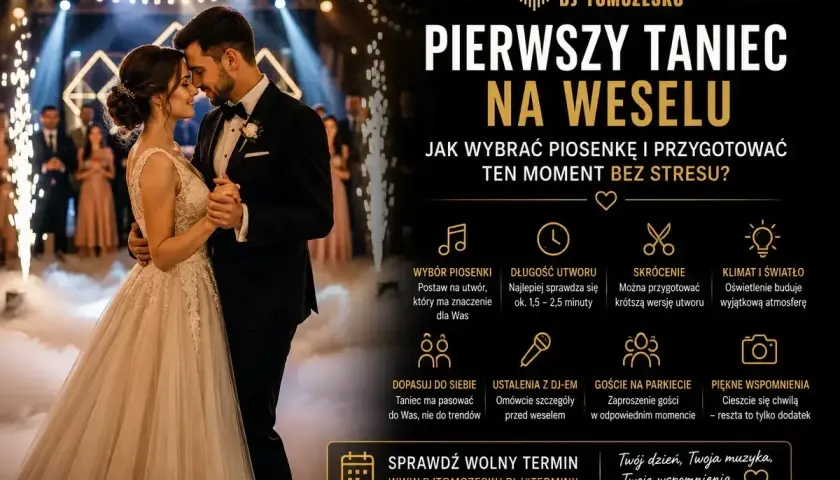Para młoda tańczy pierwszy taniec. DJ Tomczesku pomaga wybrać wzruszające piosenki na ślub, by ten moment był idealny.