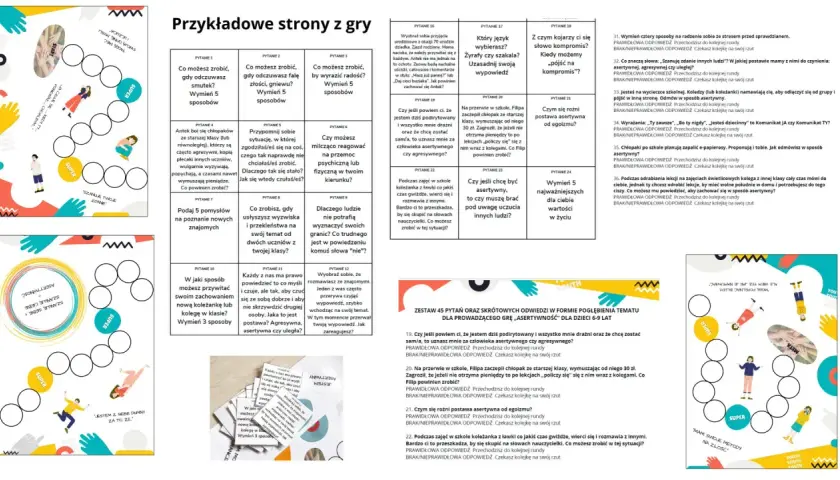 Gra planszowa z pytaniami o emocjach i asertywności dla młodzieży. Ciekawe zajęcia o emocjach dla młodzieży.
