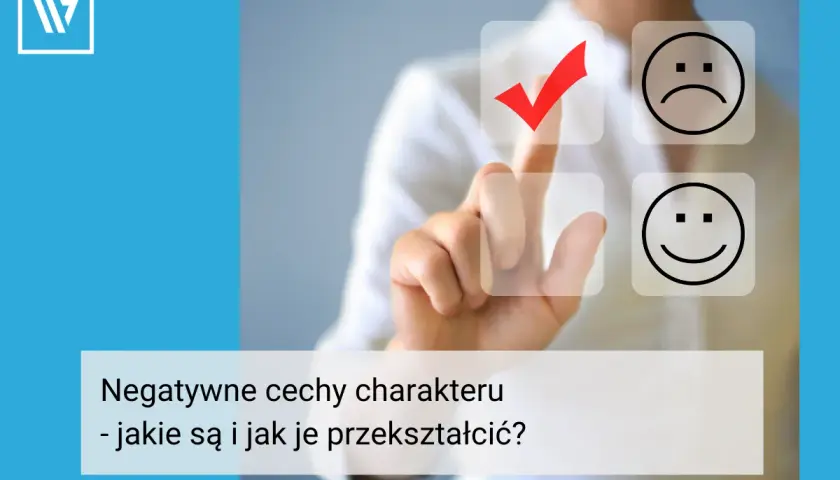 Palec wskazuje na zaznaczoną opcję, sugerując pracę nad negatywnymi cechami charakteru.