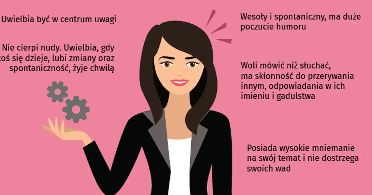 Kobieta z cechami choleryka: uwielbia być w centrum uwagi, jest spontaniczna i gadatliwa.