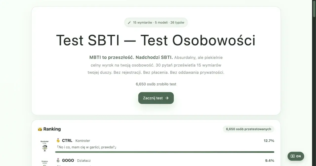 Test SBTI - odkryj swoją osobowość. Dowiedz się, mbti co to, i jak SBTI jest jego następcą. 30 pytań, 15 wymiarów, 26 typów.