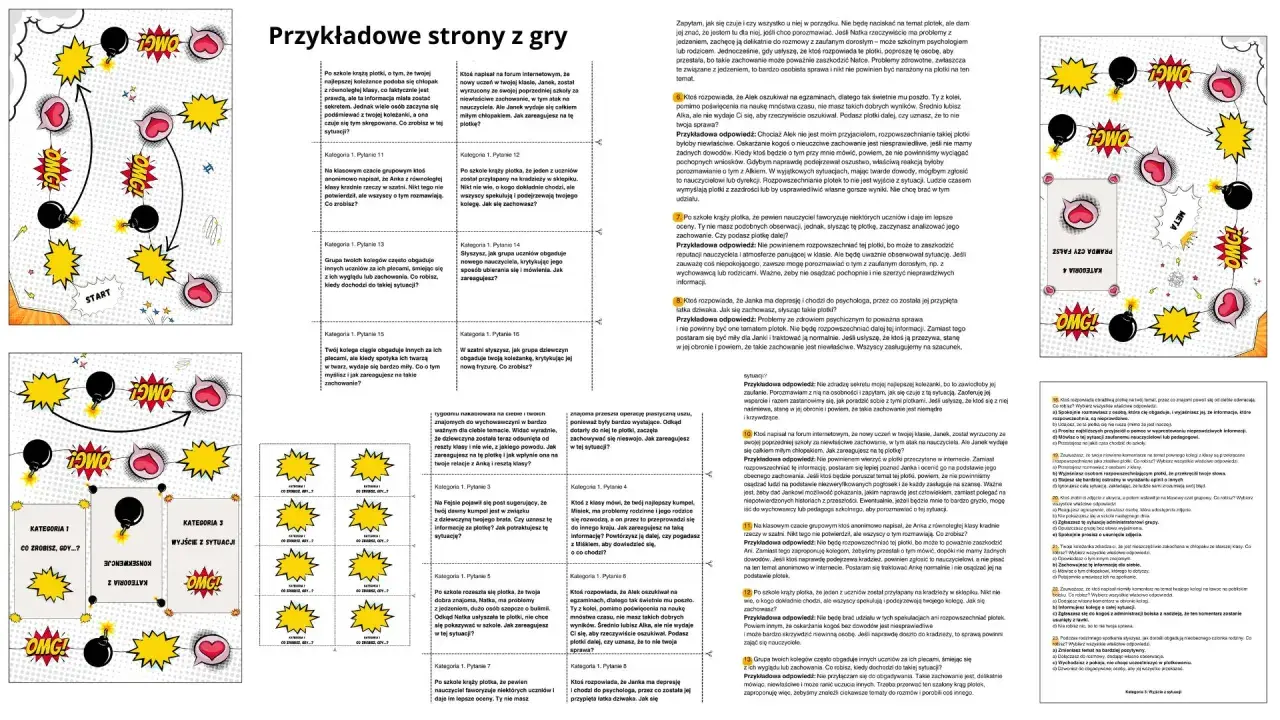 Gra planszowa o obgadywaniu. Uczestnicy odpowiadają na pytania dotyczące plotek i ich wpływu na relacje.