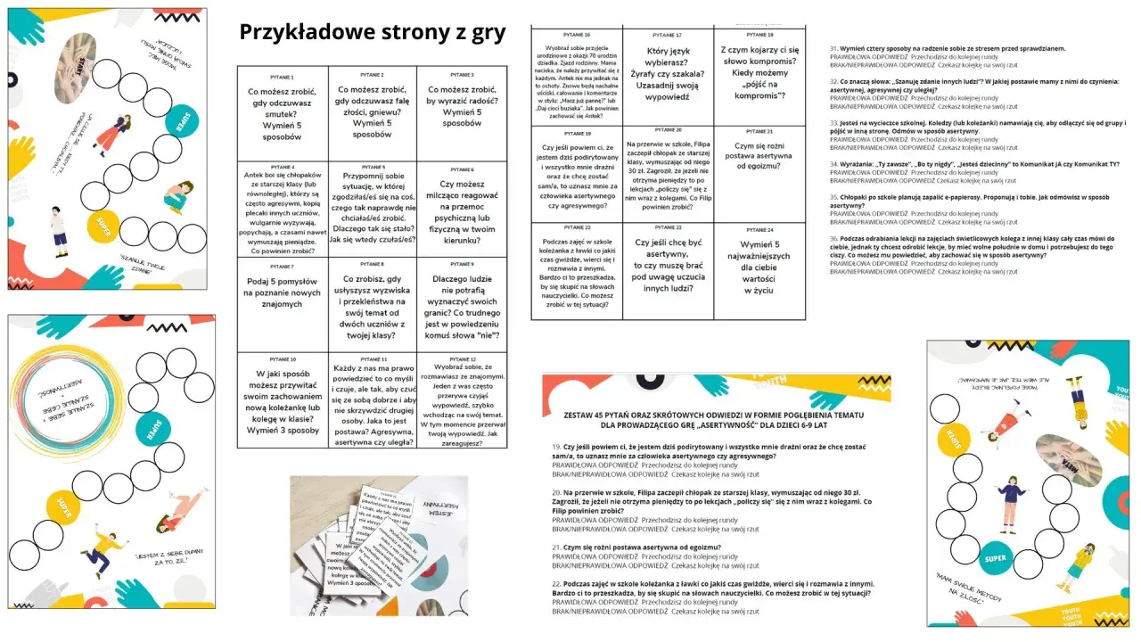 Gra planszowa z pytaniami o emocjach i asertywności dla młodzieży. Ciekawe zajęcia o emocjach dla młodzieży.