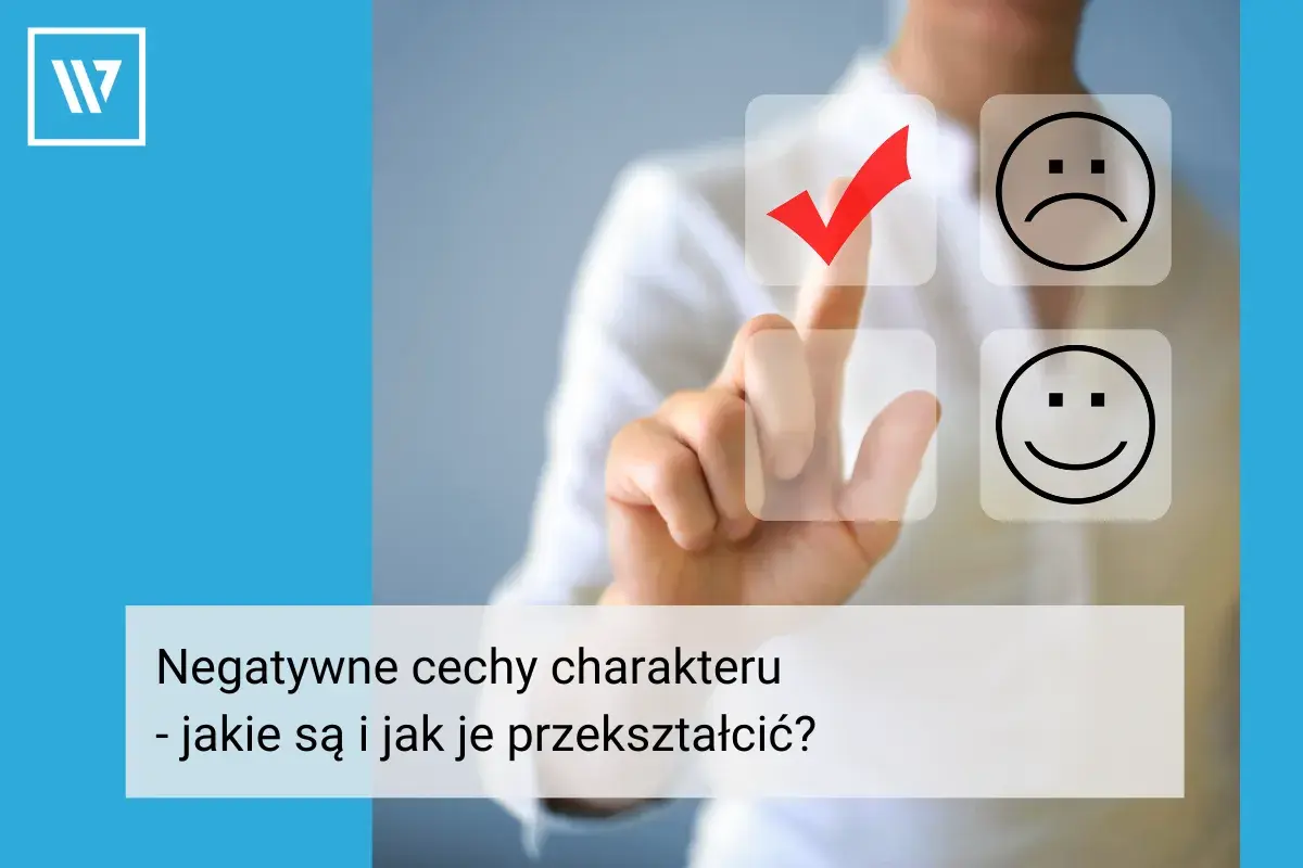 Palec wskazuje na zaznaczoną opcję, sugerując pracę nad negatywnymi cechami charakteru.