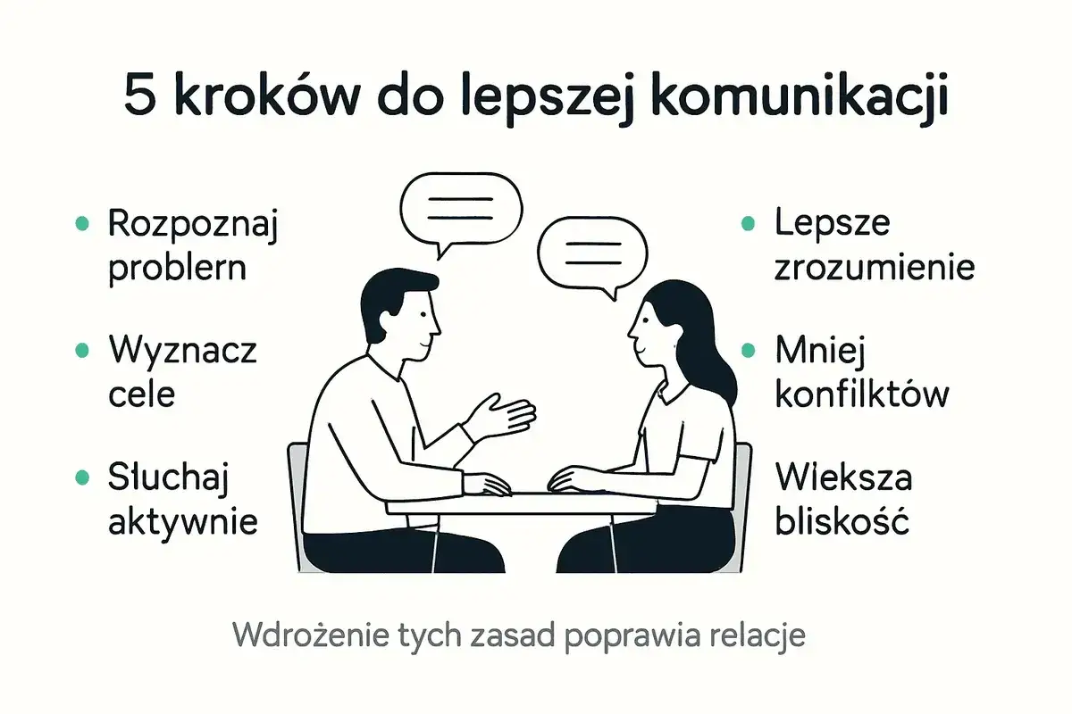 5 kroków do lepszej komunikacji: rozpoznaj problem, wyznacz cele, słuchaj aktywnie. Unikaj błędów w komunikacji, a zyskasz lepsze zrozumienie, mniej konfliktów i większą bliskość.